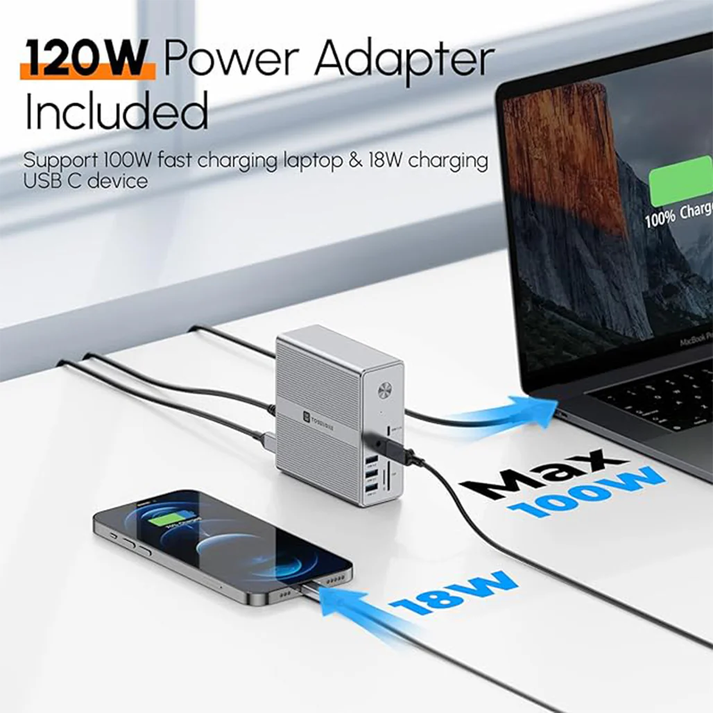 TobenONE DisplayLink Docking Station - Triple Monitor Setup with 120W Power Adapter, 18 Ports, USB-C, HDMI, DisplayPort - Image 7