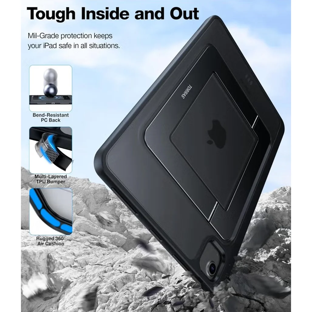 Torras Ostand Case for iPad Air 5th Generation | Adjustable Dual Stand, Pencil Holder, Military-Grade Protection - Image 5