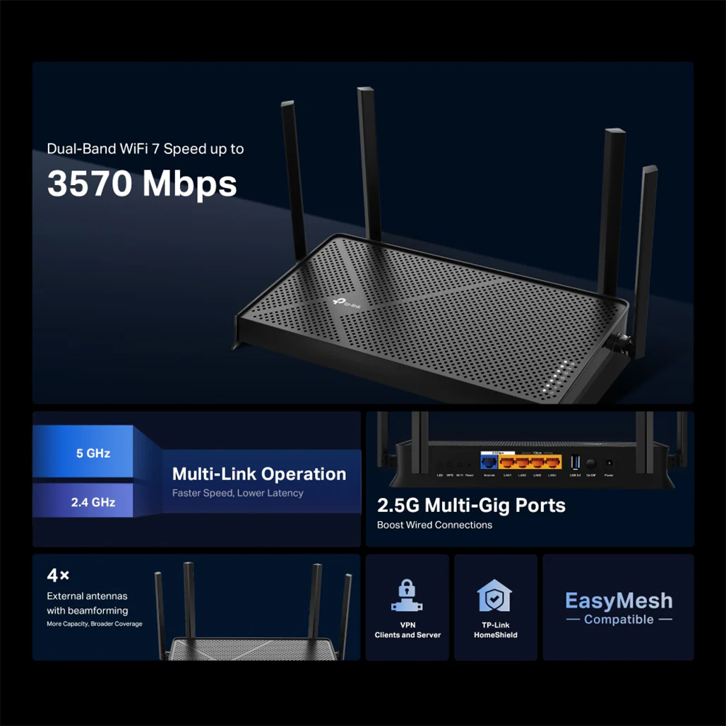 TP-Link Archer BE230 - BE3600 Dual-Band Wi-Fi 7 Router - Image 4