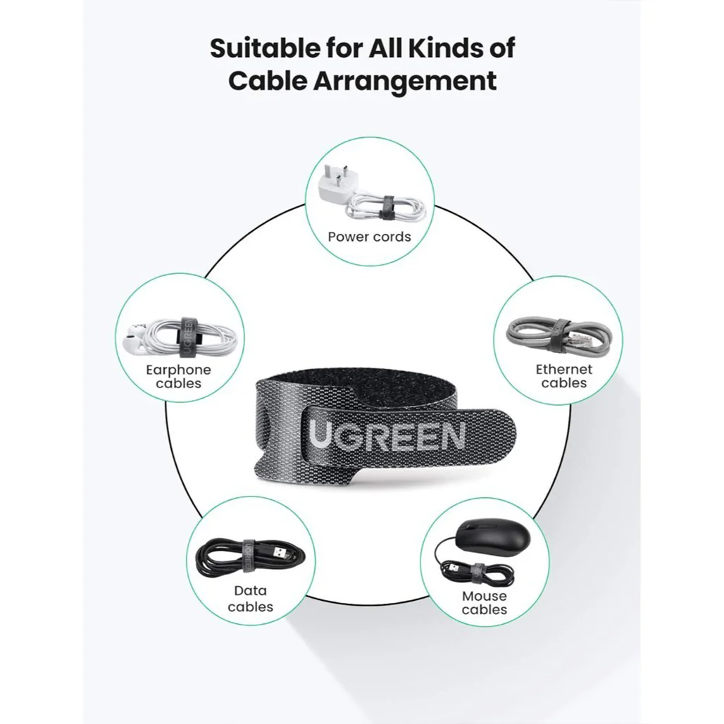 UGREEN 20-Pack Cable Management Tie – 18cm x 1.2cm Hook and Loop, Reusable Nylon Ties for Cable Organization - Image 6