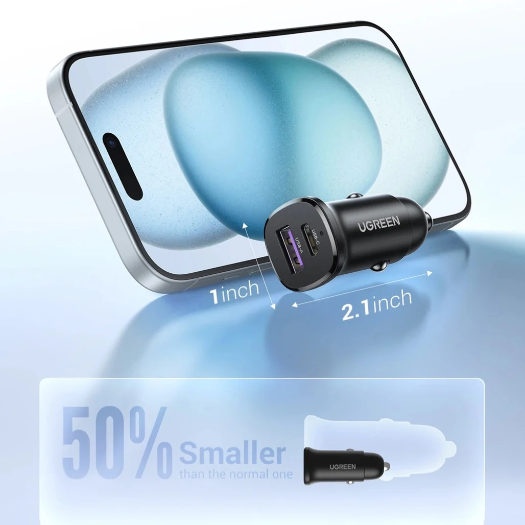 Ugreen 25845 Car Charger USB-C USB-A 30W - Image 3