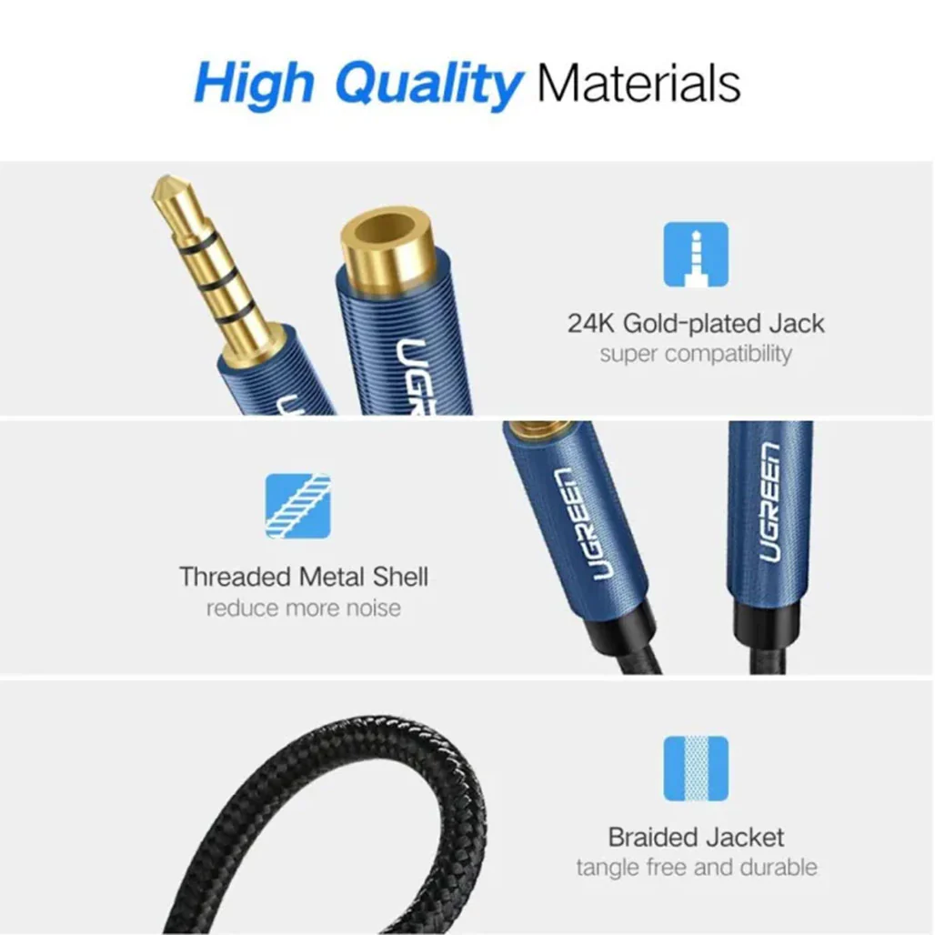UGreen 3.5mm AUX Braided Cable Male to Female – High-Quality Audio Extension with Mic Support - Image 3