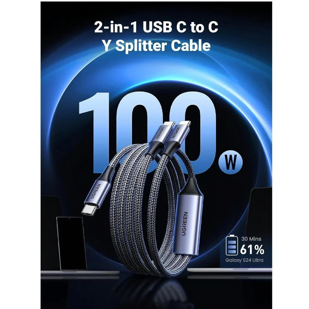 Ugreen 35087 2-in-1 Universal 100W PD Fast Charging Cable 1.5m - Image 2
