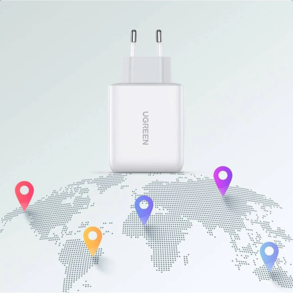 Ugreen 38W Dual-Port USB-C + USB-A Fast Charger – Smart Wall Charger (EU Plug) - Image 3
