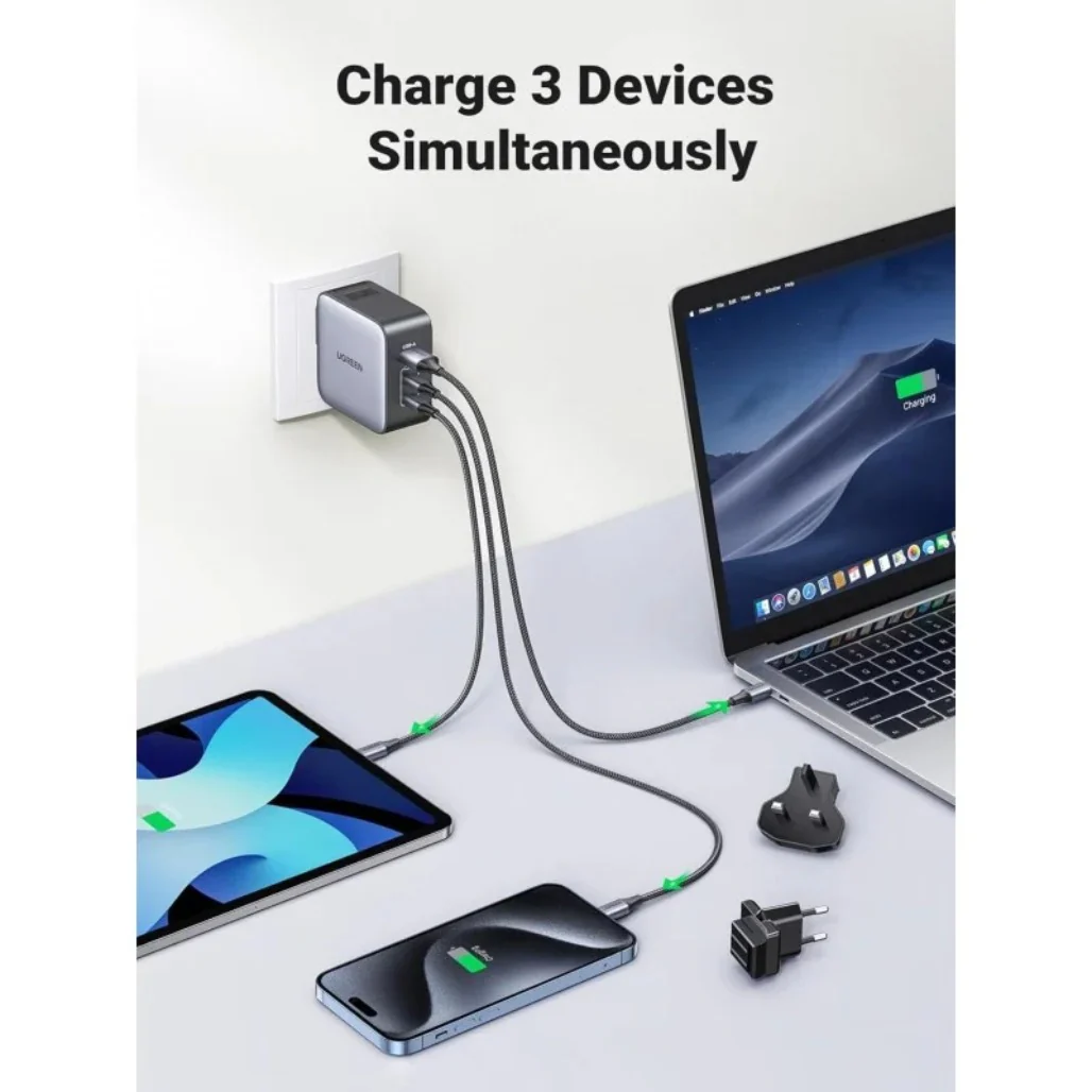 Ugreen 65W GaN Travel Charger – 3-Port Fast Charging Adapter with International Plugs - Image 5
