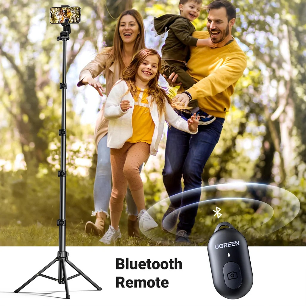 UGREEN 70-Inch Aluminum Phone Tripod with Bluetooth Remote | Sturdy & Adjustable Selfie Stick for iPhone, Galaxy, GoPro - Image 4