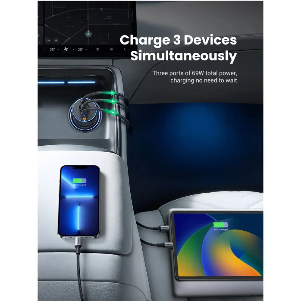 Ugreen 75W Dual Type-C 1x USB Ports Metal Car Charger - 35024 - Image 4