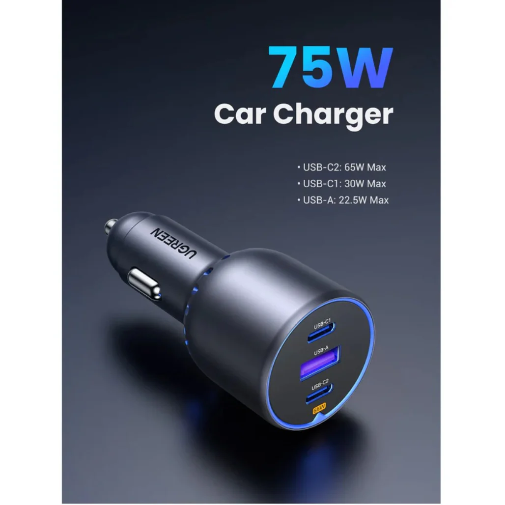 Ugreen 75W Dual Type-C 1x USB Ports Metal Car Charger - 35024 - Image 6