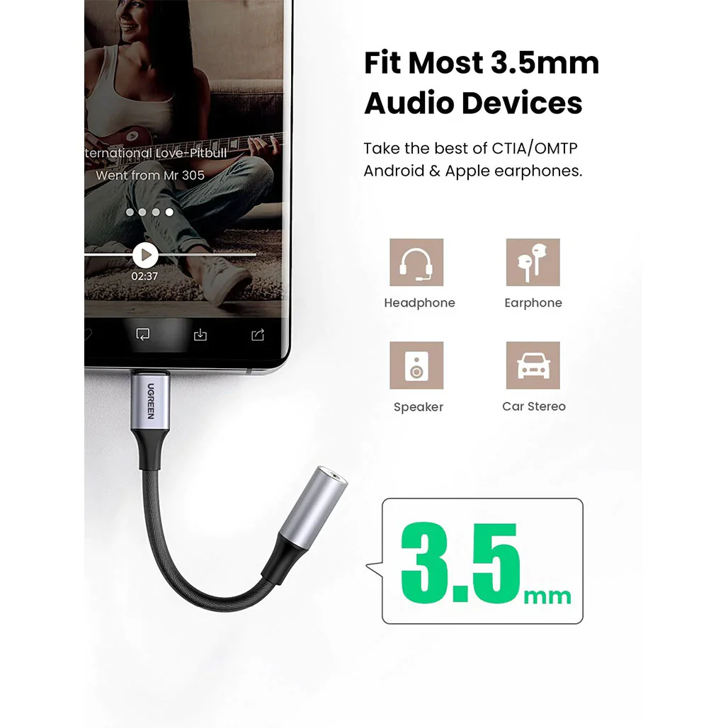 UGreen Braided USB-C to 3.5mm Headphone Adapter | High-Quality Type-C to Audio Jack Converter - Image 2