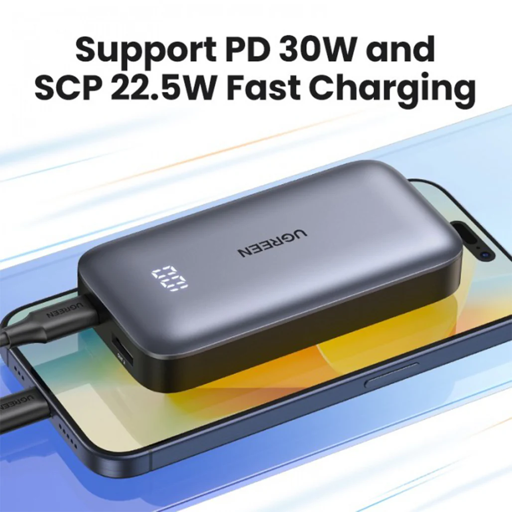 UGreen Dual Port 10000mAh Ultra Slim Quick Charging Power Bank – 30W USB-C & USB-A with Digital Display - Image 2