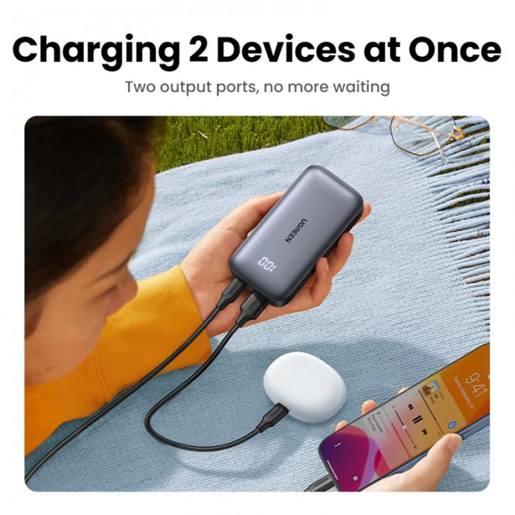 UGreen Dual Port 10000mAh Ultra Slim Quick Charging Power Bank – 30W USB-C & USB-A with Digital Display - Image 3
