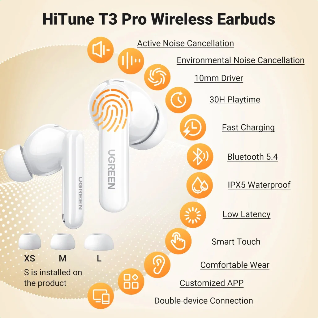 Ugreen Earbuds HiTune T3 Pro Active Noise-Cancelling Wireless - Image 6