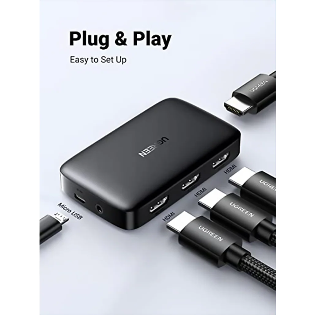 UGREEN HDMI Switch 3 In 1 Out | 4K UHD HDMI Splitter with Remote Control and Plug & Play Setup - Image 2