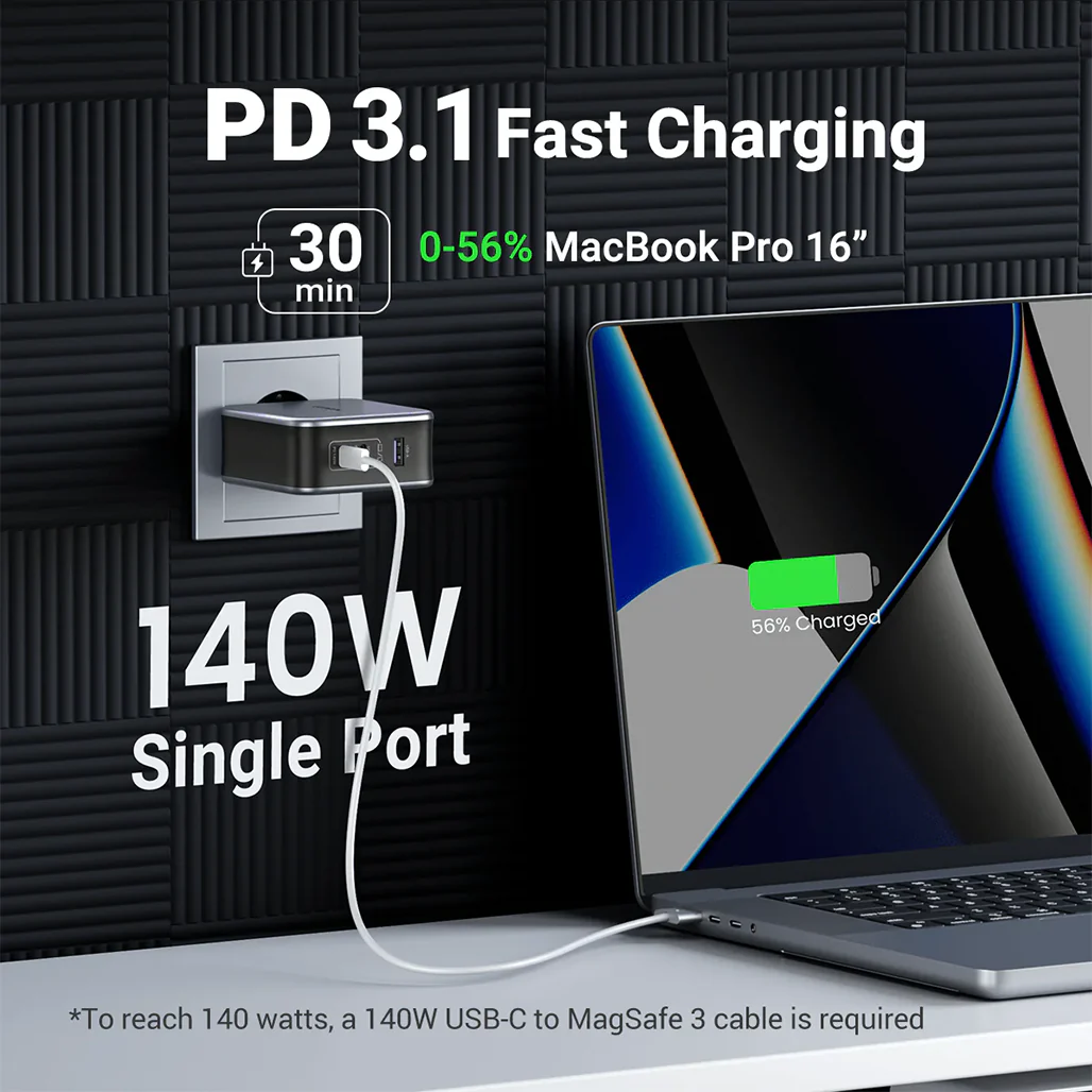 UGREEN Nexode 140W USB C GaN Charger - 3-Port Fast Charging Wall Charger for MacBook Pro, iPad, iPhone & More - Image 2