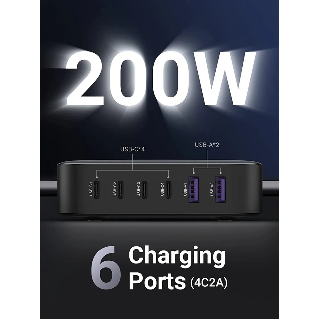 UGREEN Nexode 200W USB C GaN Charger - 6-Port Desktop Charger for Smartphones, Laptops, and Tablets - Image 2