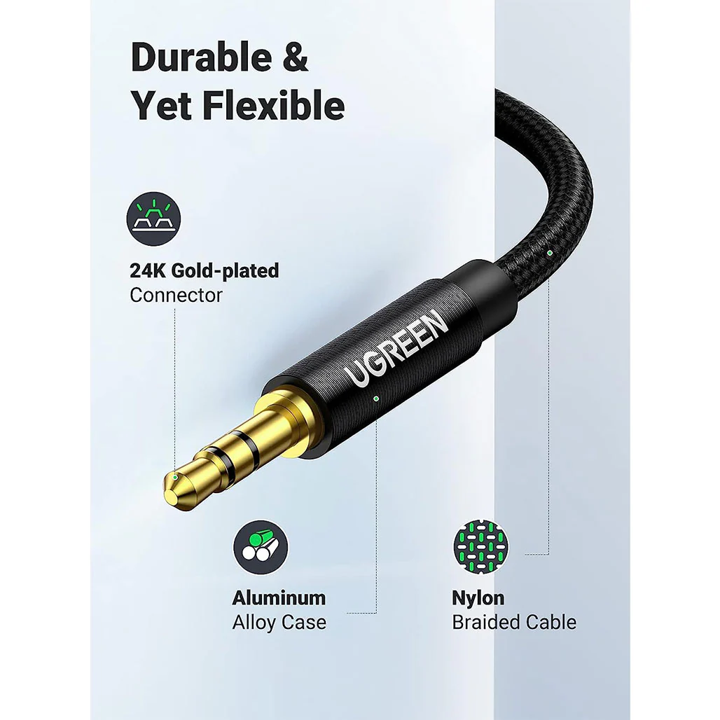 UGreen Nylon Braided 3.5mm Aux Stereo Jack Audio Male to Male Cable | 1m High-Quality Audio Cable - Image 3