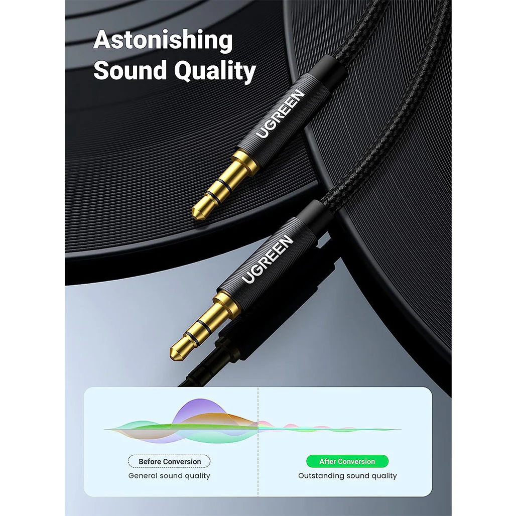 UGreen Nylon Braided 3.5mm Aux Stereo Jack Audio Male to Male Cable | 1m High-Quality Audio Cable - Image 4