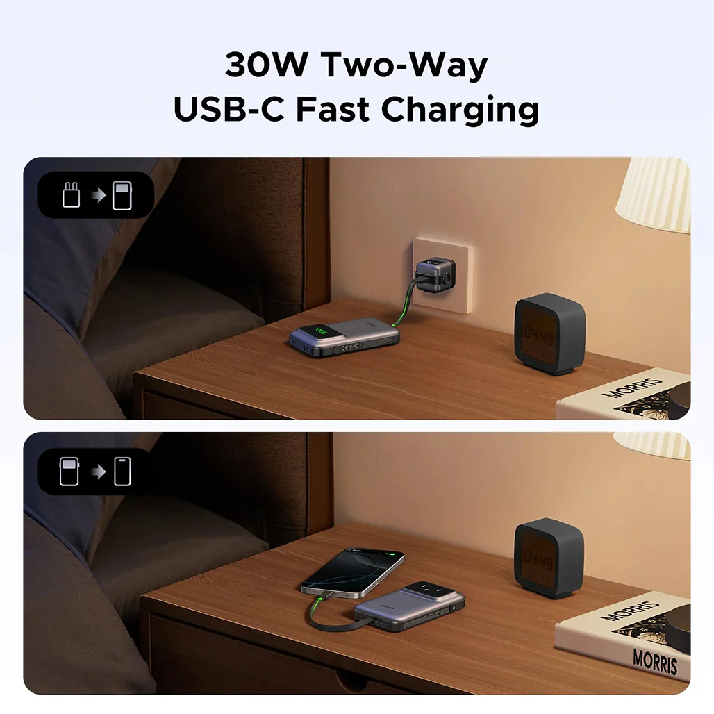 UGREEN Uno 10000mAh Power Bank with 30W Fast Charging | Built-in USB-C Cable, TFT Display - Image 7