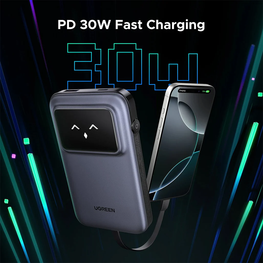 UGREEN Uno 10000mAh Power Bank with 30W Fast Charging | Built-in USB-C Cable, TFT Display - Image 8