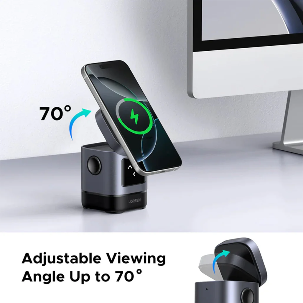 UGREEN Uno 2-in-1 Magnetic Wireless Charger 15W – Fast Qi2 Charging for iPhone & Earbuds - Image 3