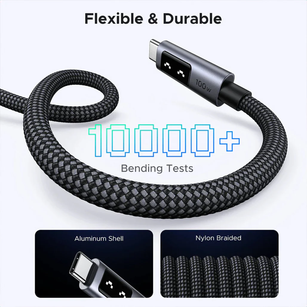 UGREEN Uno USB-C to USB-C Cable 100W 2M – Fast Charging, LED Display, Durable Nylon Braided - Image 6