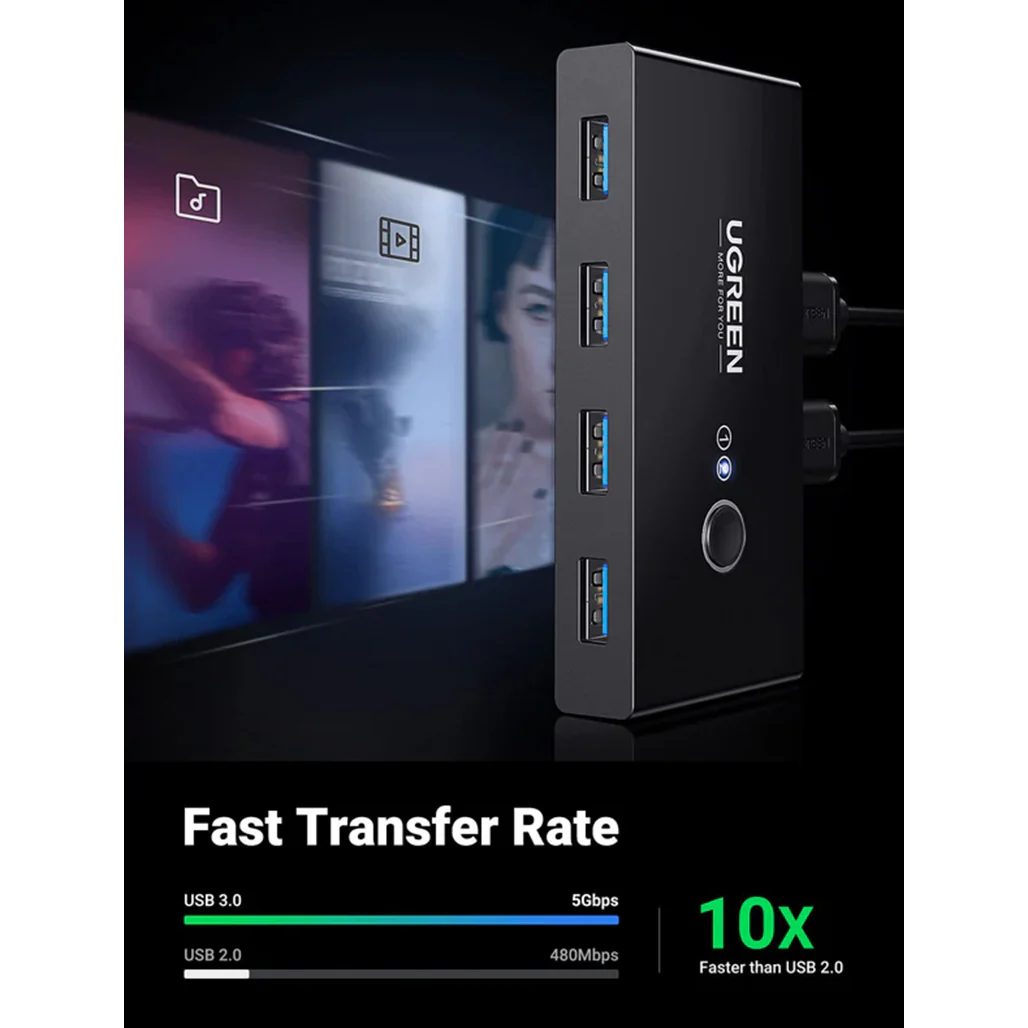 UGREEN USB 3.0 4-Port Switch – High-Speed Data Sharing Hub with LED Indicator & Touch Button - Image 7