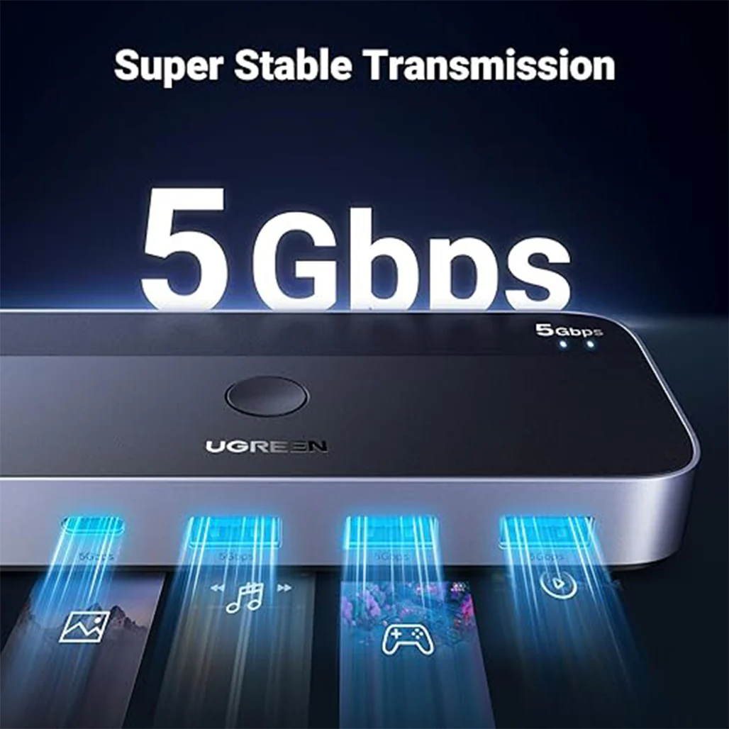 UGreen USB 3.0 Sharing Switch 2-in-4 Out | Share 4 USB Devices Between 2 PCs | USB-C & USB-A Ports - Image 4