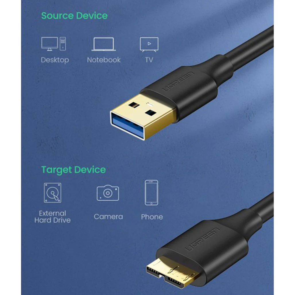 UGREEN USB 3.0 to Micro USB 3.0 Hard Drive Data Cable – 0.5M, High-Speed 5Gbps Transfer, Durable & Shielded - Image 4