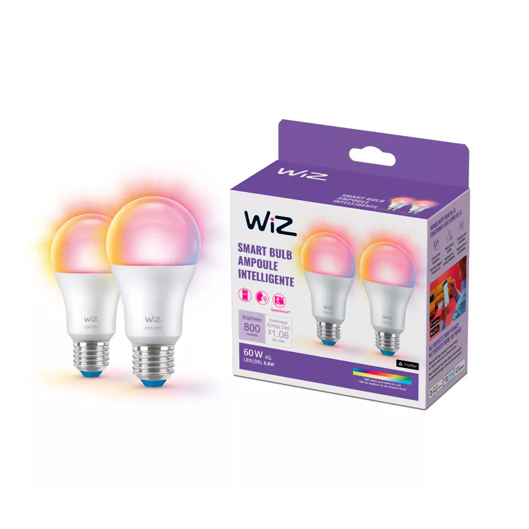 WiZ Smart WiFi LED Light Bulb E27 – 2 Pack, Colour & White Ambience, 60W Equivalent, App & Voice Control, Indoor Home Lighting for Living Room & Bedroom - Image 2
