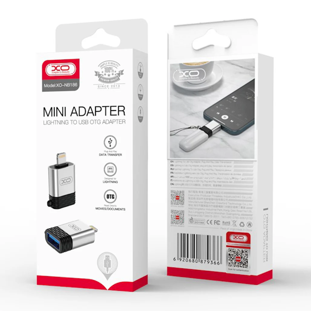 XO Adapter NB186 USB-A to Lightning Adapter, Silver – Charging and Data Transmission for Smartphones, Tablets, and Laptops - Image 4