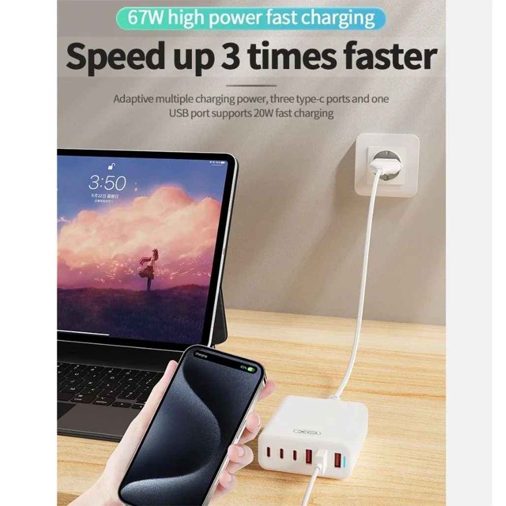 XO L133(EU) Multi-Port Power Charger - 75W Fast Charging with QC/PD Compatibility - Image 5